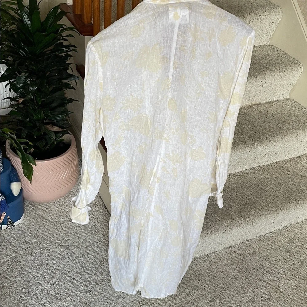 FLAX Elegant White Floral Pure Linen Women's Robe